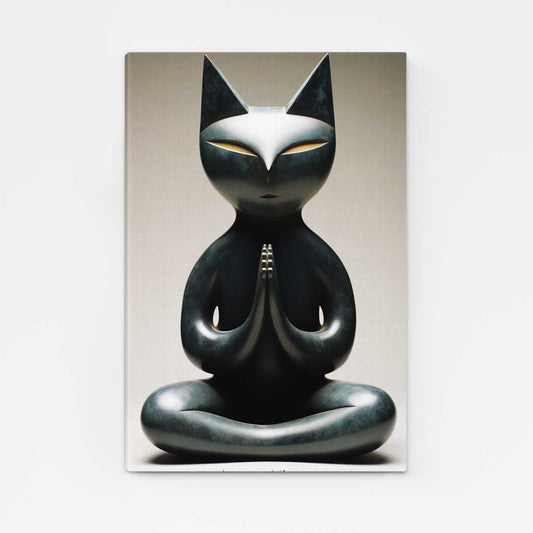 3D Cat Wall Art — 3d canvas print in white tones, angled canvas view on white background