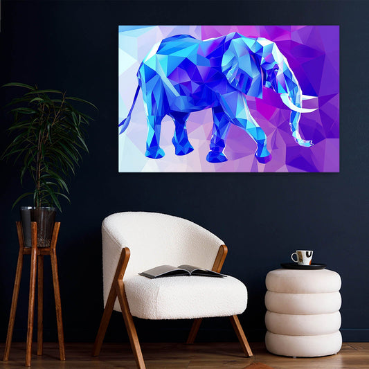 3D Elephant Wall Art — 3d canvas print in blue tones, view 3
