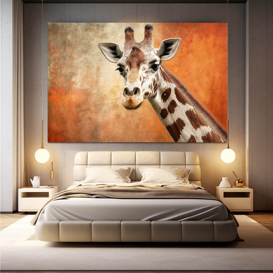 3d Giraffe Wall Art — digital canvas print in orange tones, view 4