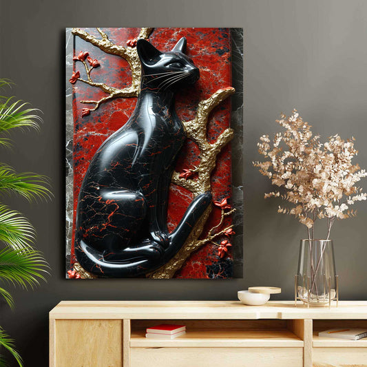 3D Statue Cat Wall Art — 3d canvas print in red tones, view 3
