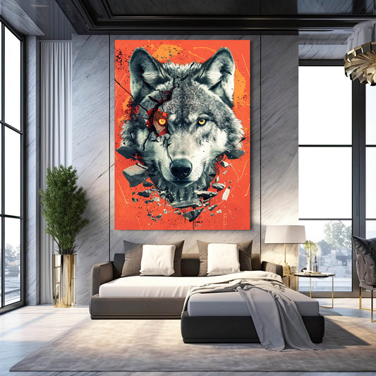 3D Wolf Art — abstract canvas print in red tones, view 3