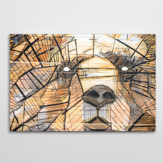 Abstract Bear Art — contemporary canvas print in orange tones, canvas print on white background