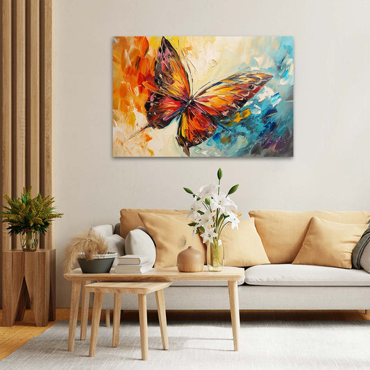 Abstract Firefly Butterfly Wall Art — abstract canvas print in orange tones, view 4