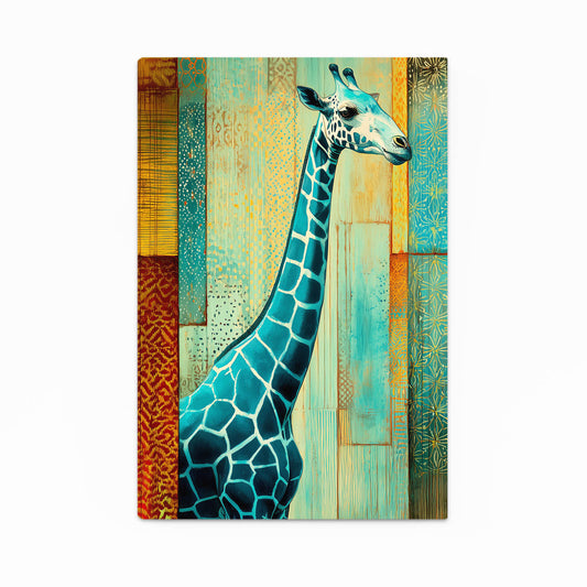 Colorful painting of a giraffe on a textured background