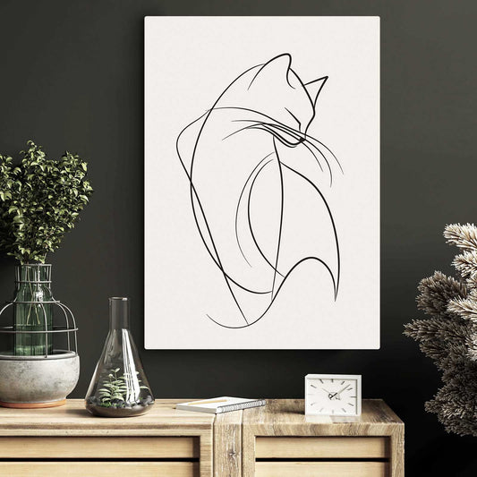 Abstract Line Cat Wall Art — abstract canvas print in white tones, view 3