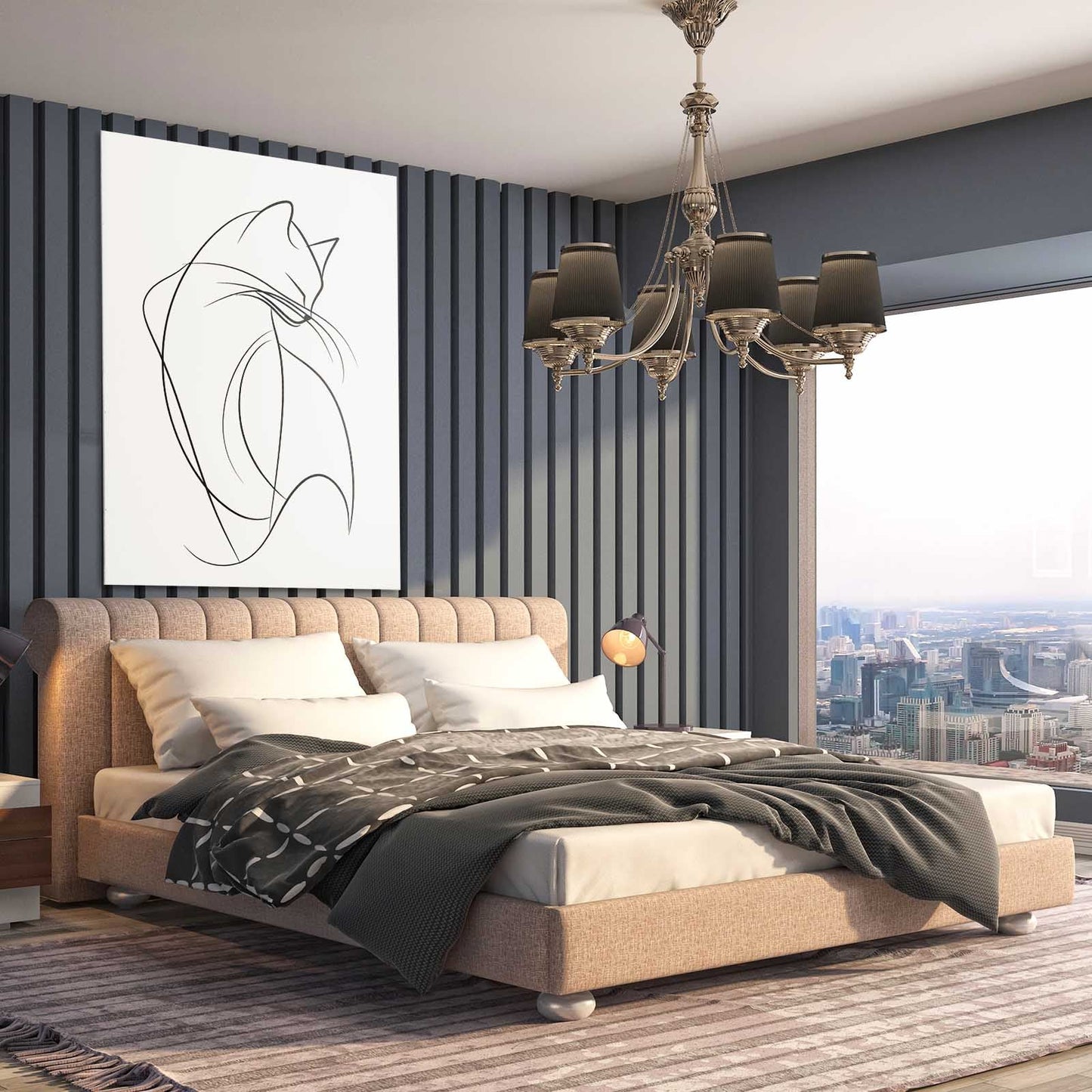 Abstract Line Cat Wall Art