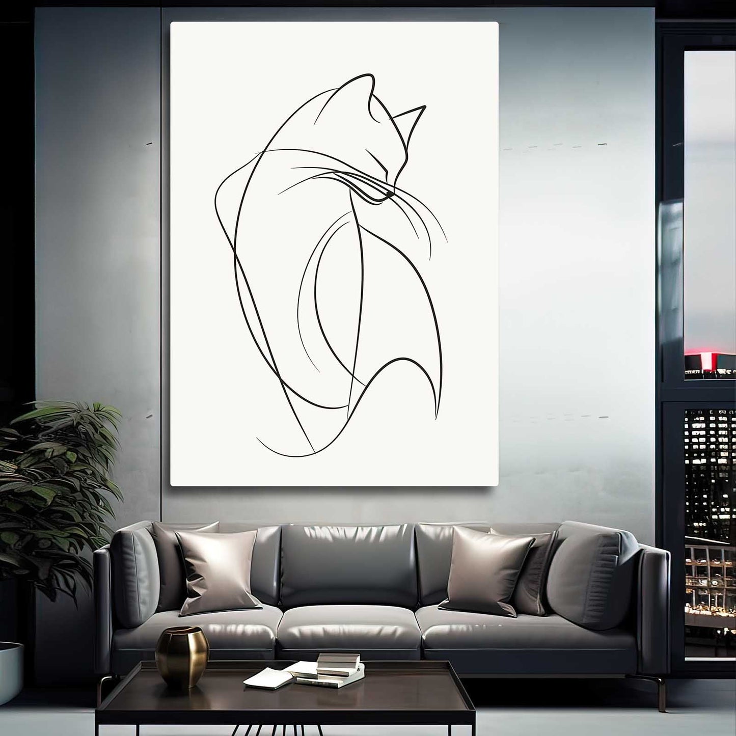 Abstract Line Cat Wall Art