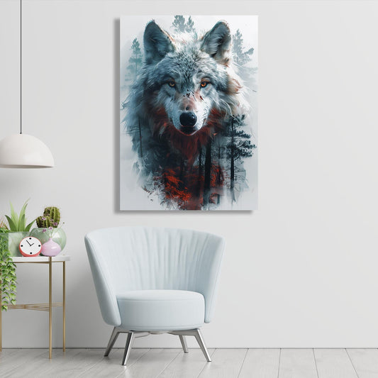 Abstract Wolf Art — portrait canvas print in blue tones, view 3