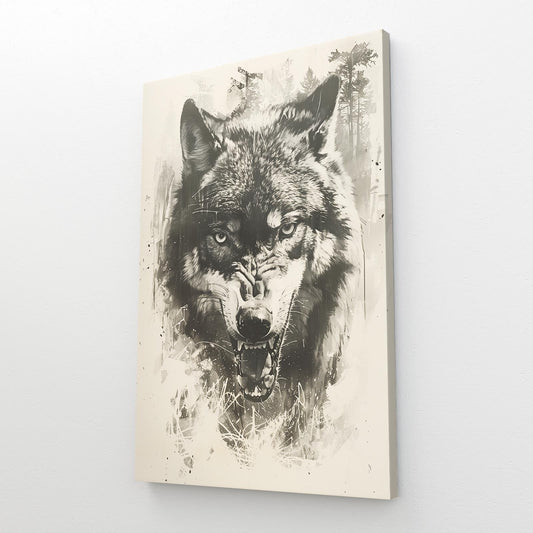 Abstract Wolf Art Black And White — nature canvas print in white tones, view 3