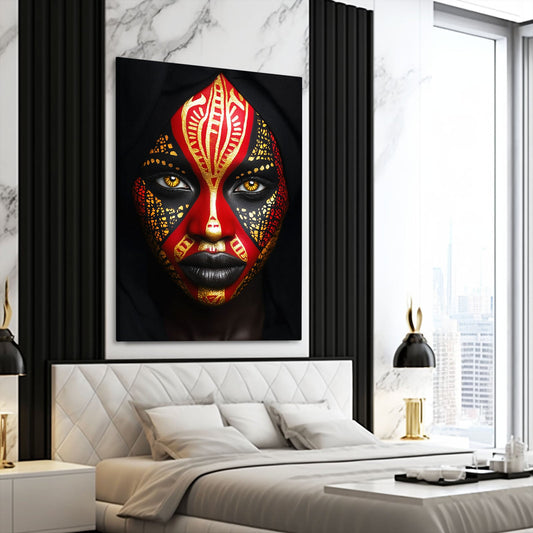 African American Wall Art Face — african art canvas print in red tones, view 3