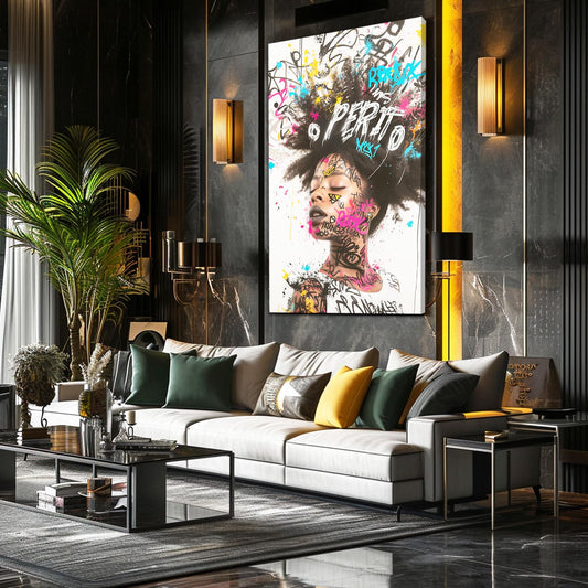 African Art Decor for Bedroom — graffiti canvas print in brown tones, view 4