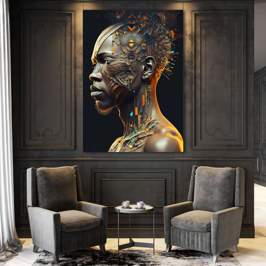 African Evolved Spirit Art Décor — cyberpunk canvas print in brown tones, view 5