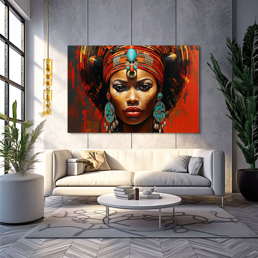 African Lady Wall Art — african art canvas print in red tones, view 3