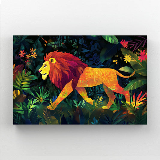African Lion Art — african art canvas print in black tones