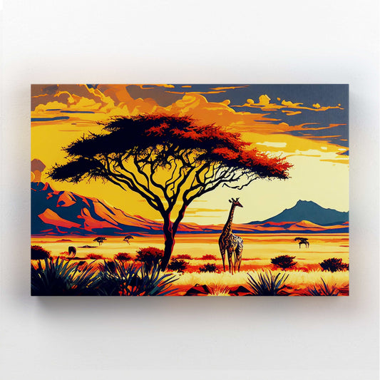 African Sunset Wall Art — african art canvas print in orange tones, canvas print on white background