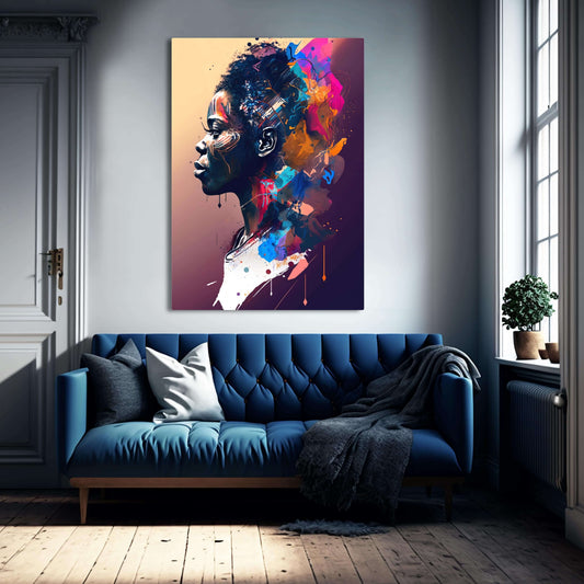 African Wall Art and Decor — abstract canvas print in blue tones, view 4