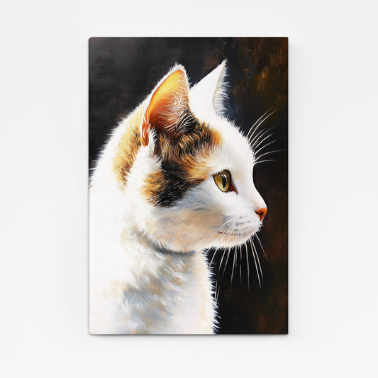 Amber Gaze Profile Cat Wall Art – angled canvas view on white background