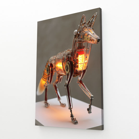 Amber Mechanical Deer Steampunk Wall Decor – angled canvas view on white background