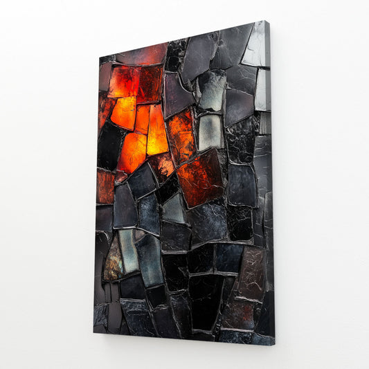 Amber Mosaic Shards Abstract Wall Decor – angled canvas view on white background