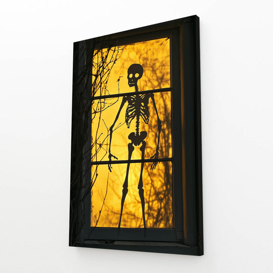 Amber Window Skull Art — contemporary canvas print, angled canvas view on white background