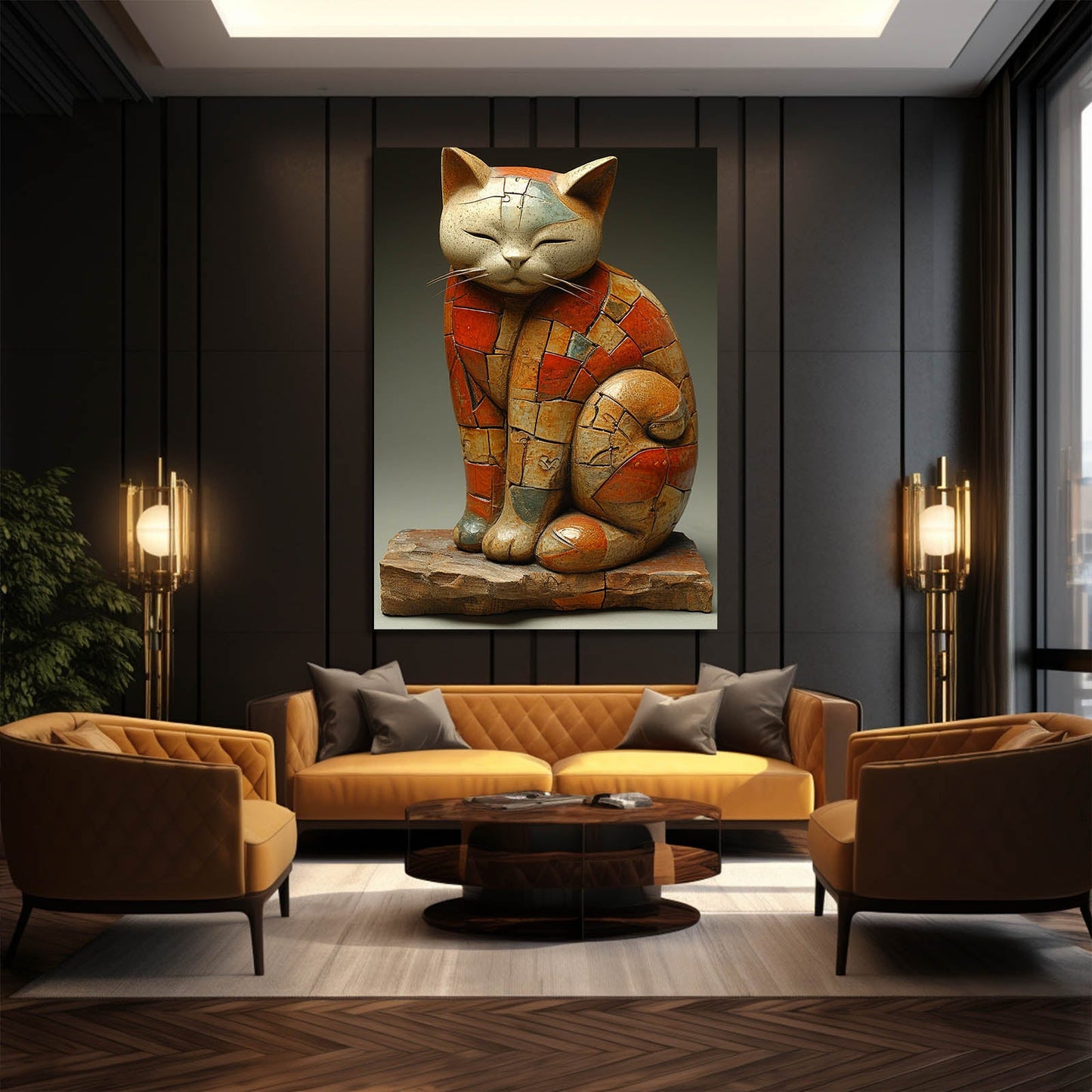 Ancient Cat Mosaic Wall Art