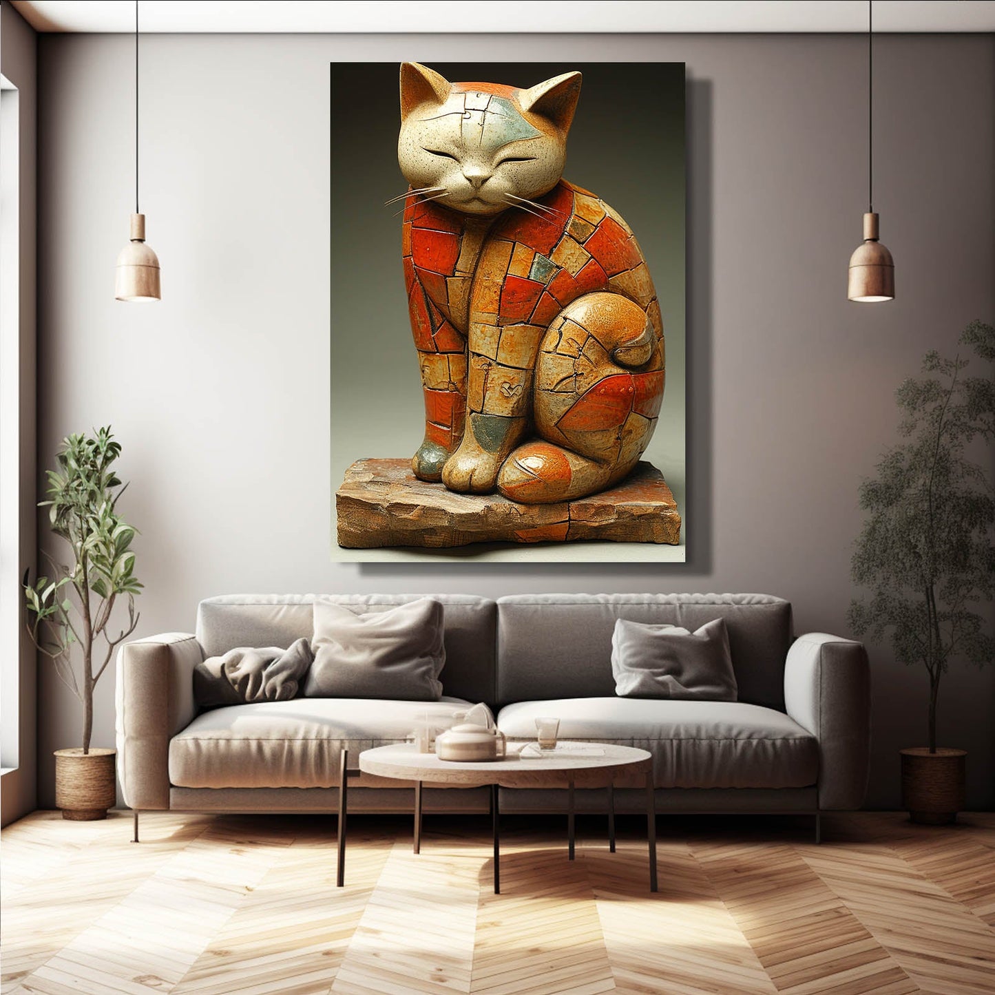 Ancient Cat Mosaic Wall Art