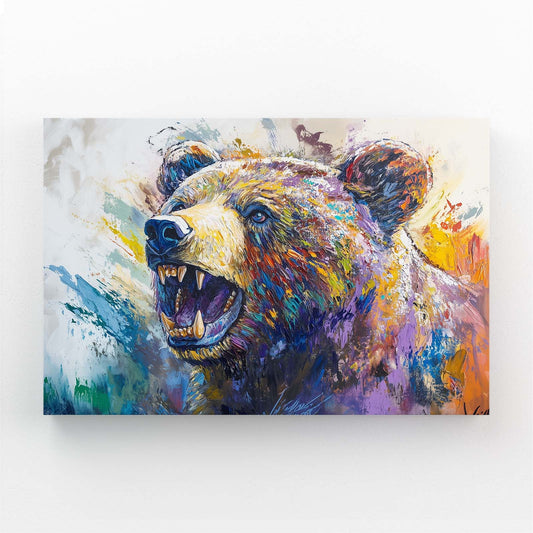Angry Bear Art — contemporary canvas print in blue tones, angled canvas view on white background