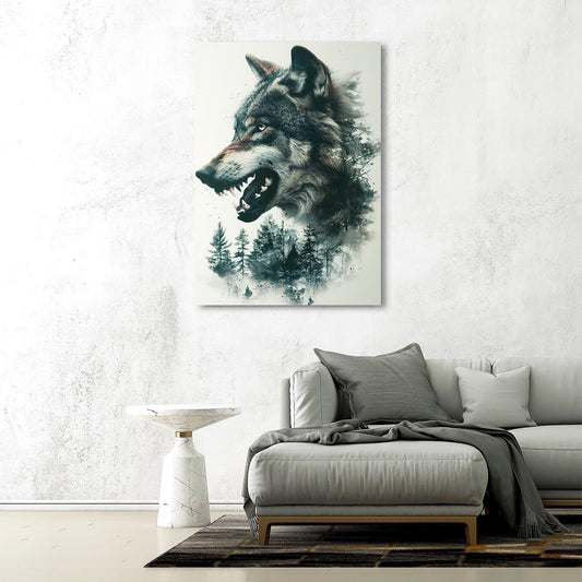 Angry Wolf Art — landscape canvas print in blue tones, view 3