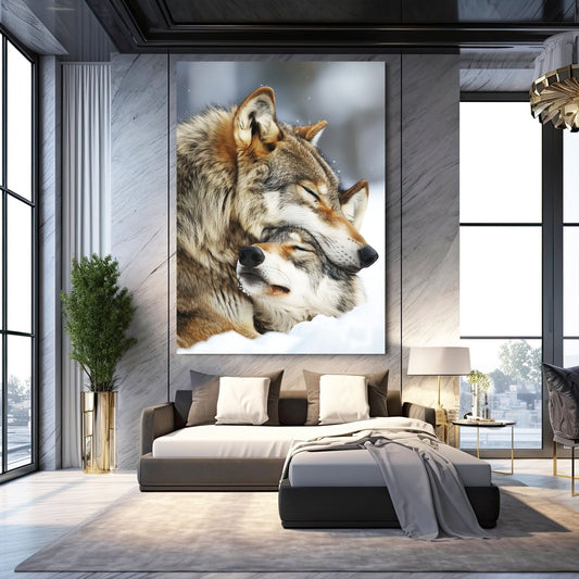 Anime Wolf Couple Art — nature canvas print in brown tones, view 3