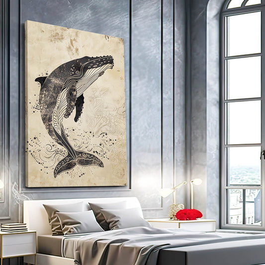 Antique Whale Art — black and white canvas print in brown tones, view 3