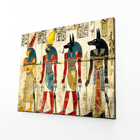 Anubis And Gods Illustration Egyptian Canvas Art – angled canvas view on white background