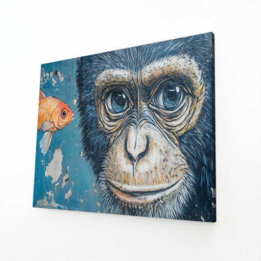Aqua Mural Koi Monkey Wall Art – angled canvas view on white background