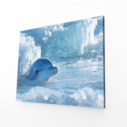 Arctic Peek Dolphin Wall Decor – angled canvas view on white background