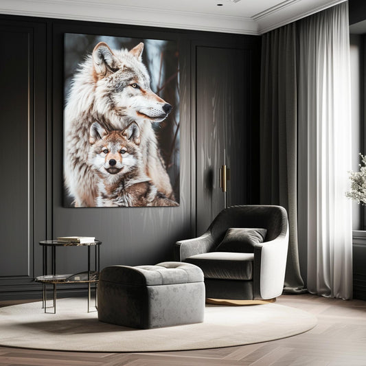 Arctic Wolf Wall Art — landscape canvas print in brown tones, view 3