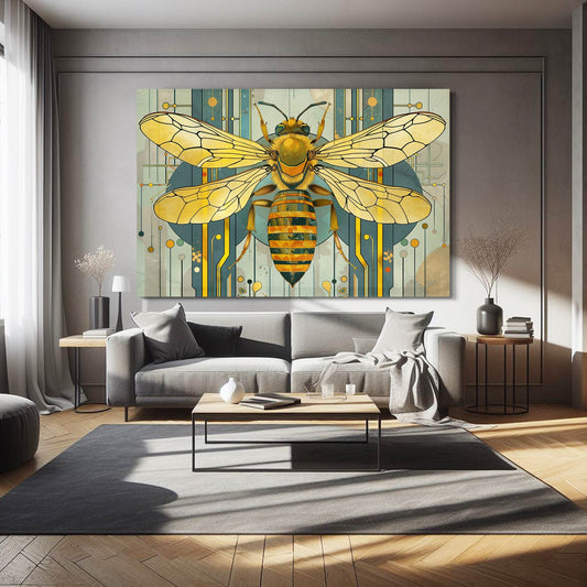 Art Deco Bee Art — art deco canvas print in white tones, view 3