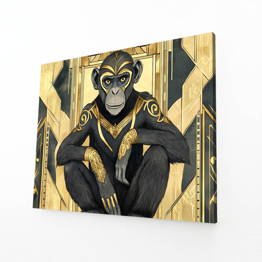 Art Deco Gilded Monkey Canvas Art – angled canvas view on white background