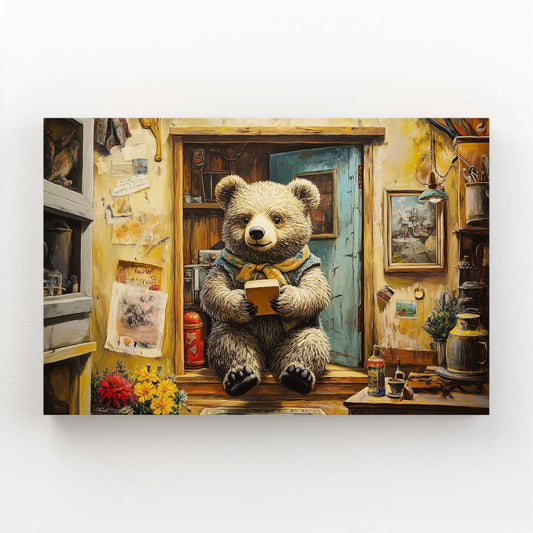 Art Of Teddy Bear — contemporary canvas print in orange tones, angled canvas view on white background