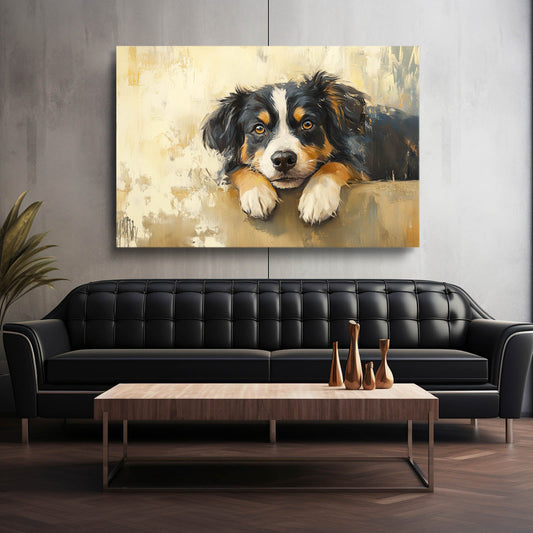 Artwork With A Dog — pop art canvas print in orange tones, view 3