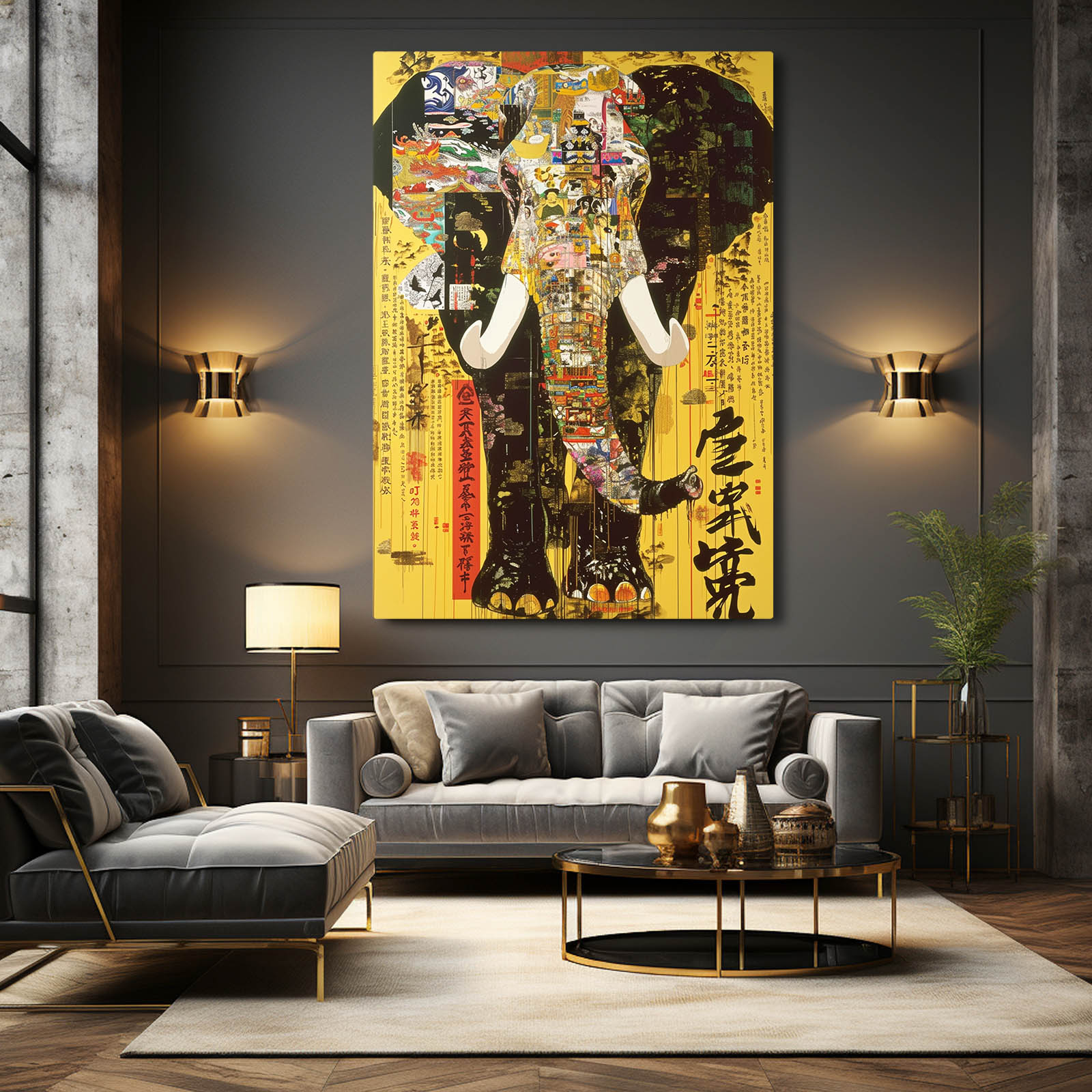 Asian Collage Elephant Art