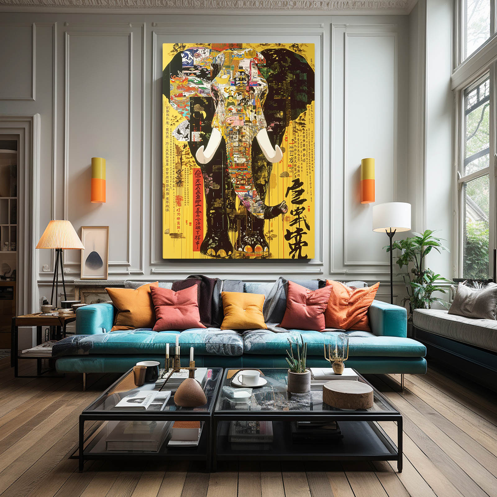 Asian Collage Elephant Art