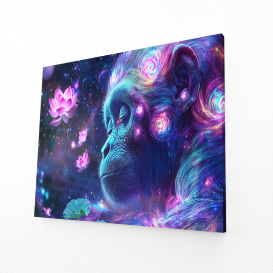 Astral Lotus Dream Monkey Wall Art – angled canvas view on white background