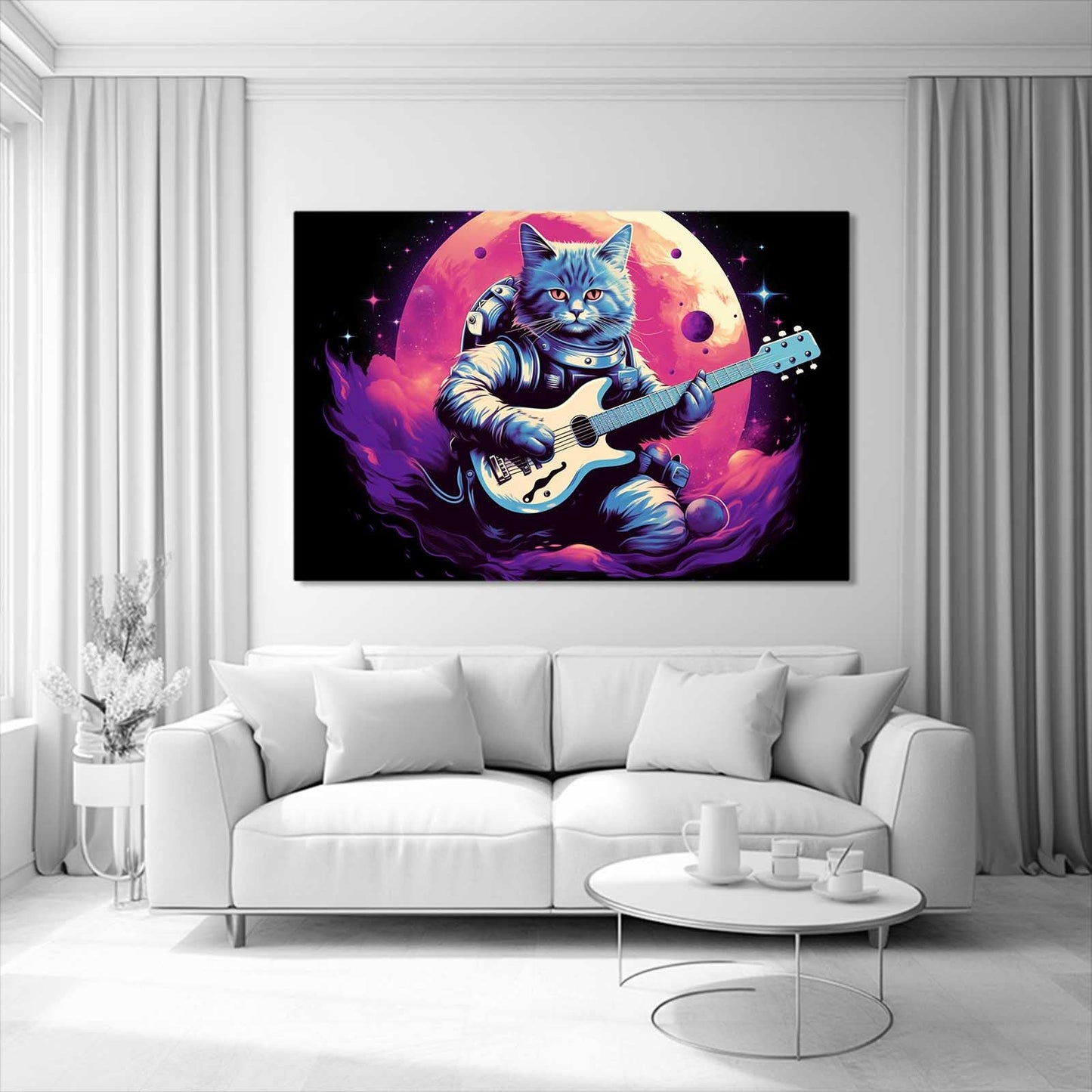 Astronaut Cat With Guitar Art