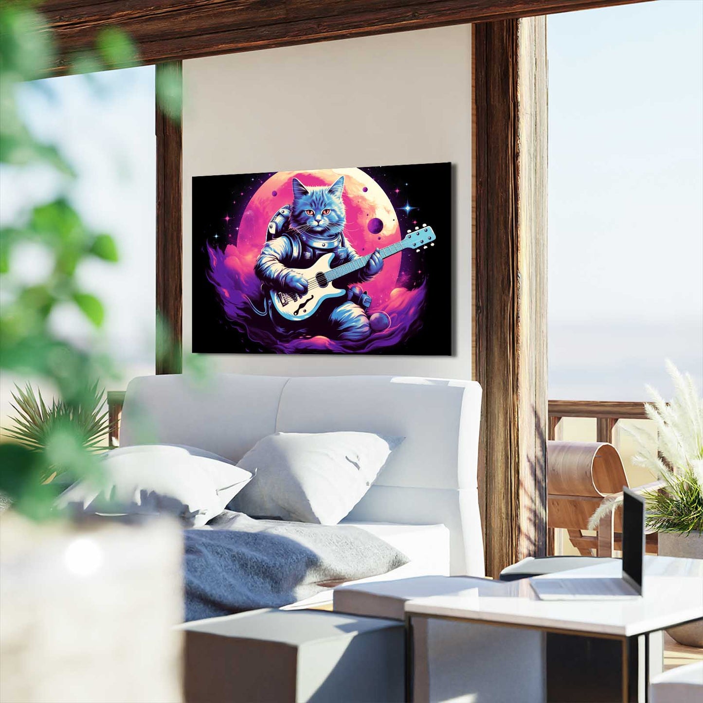 Astronaut Cat With Guitar Art