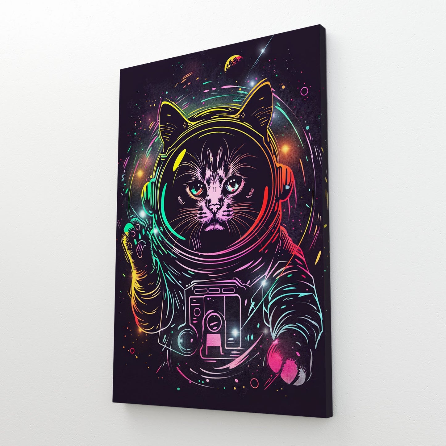 Astronaut Neon Cat Wall Art