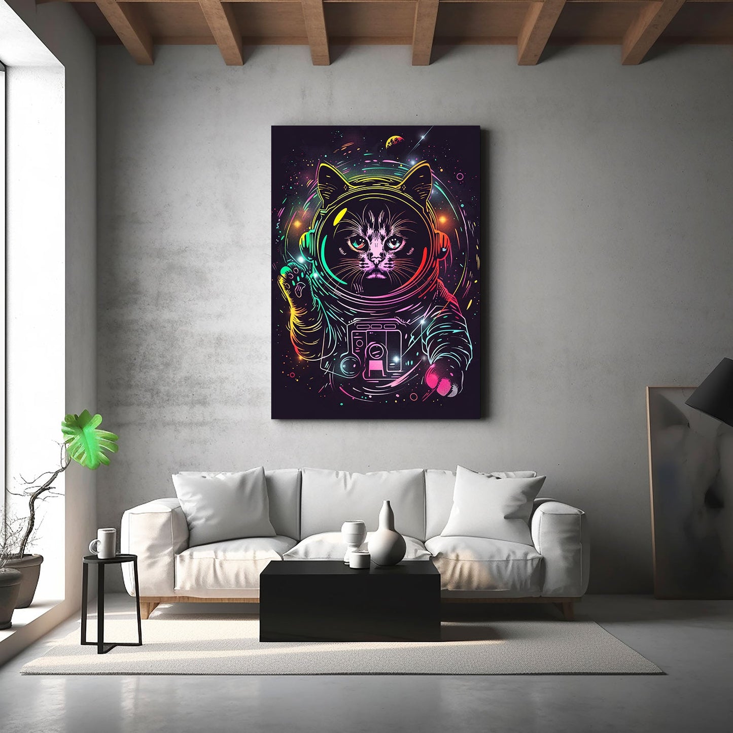 Astronaut Neon Cat Wall Art