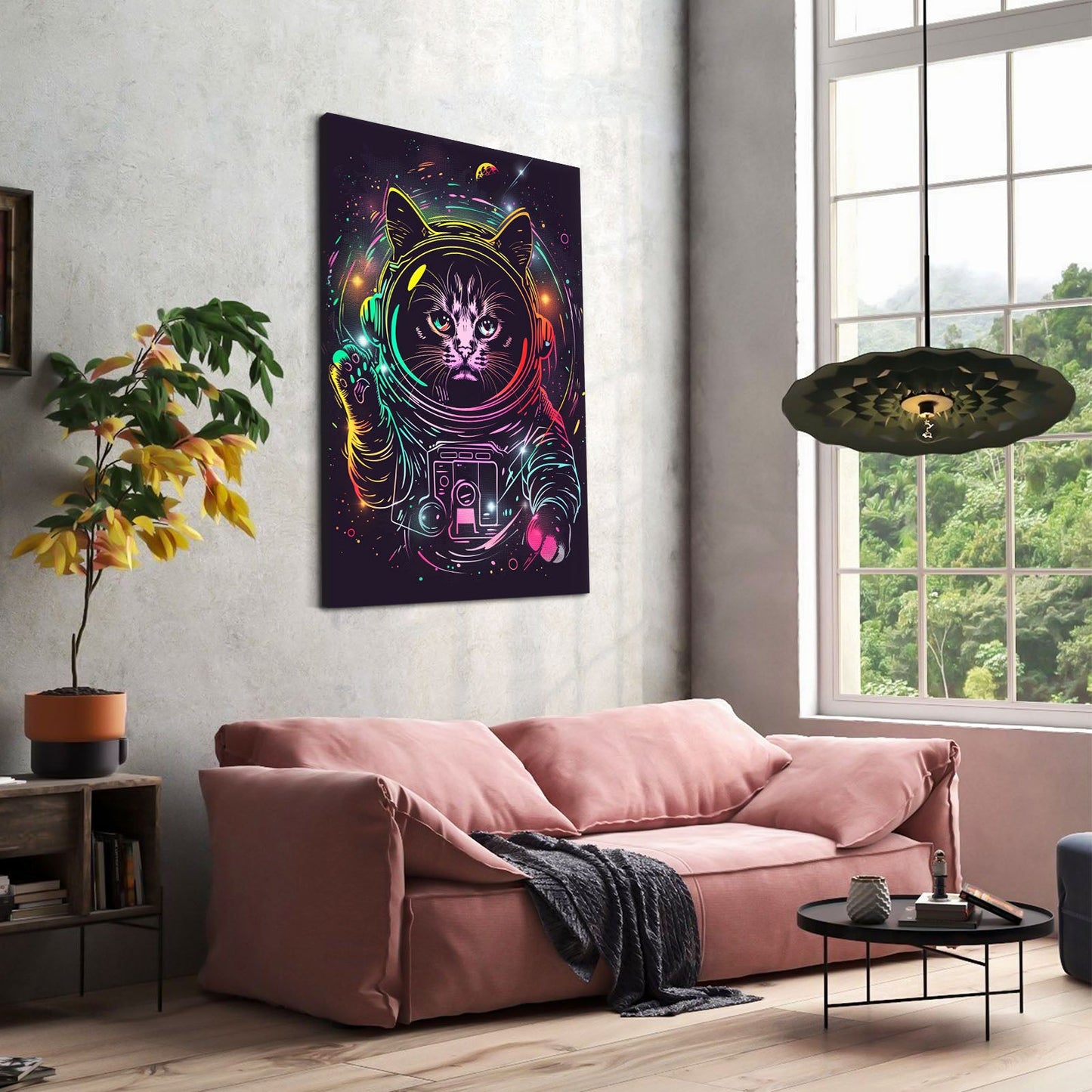 Astronaut Neon Cat Wall Art