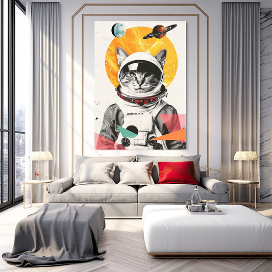 Atomic Cat Wall Art — contemporary canvas print in orange tones, view 3