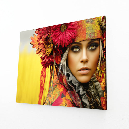 Autumn Floral Headdress Photography Wall Art – angled canvas view on white background