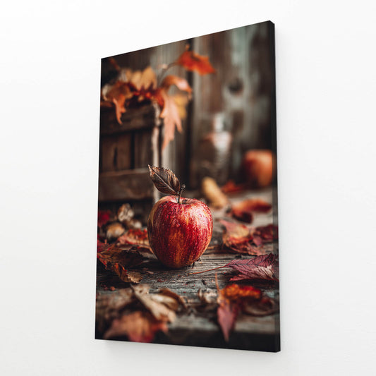 Autumn Leaves Rustic Apple Art – angled canvas view on white background