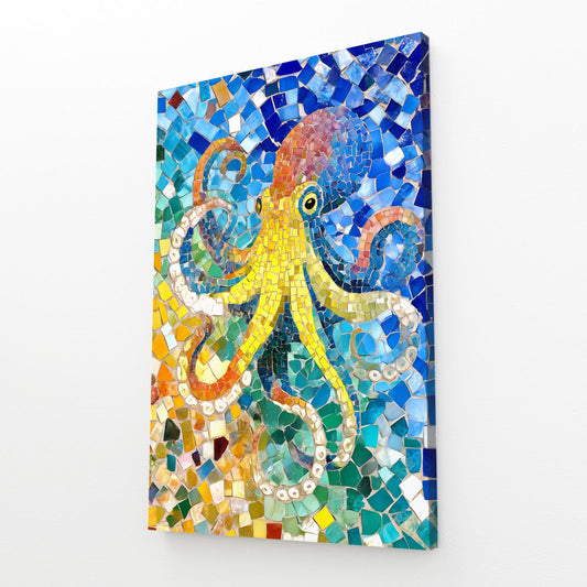 Azure Mosaic Octopus Canvas – angled canvas view on white background